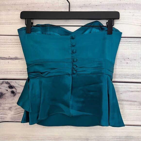 Prophecy Vintage Teal Blue Satin Strapless Peplum Bow Top - Picture 6 of 10